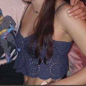 Aerie Blue eyelet cropped tank top